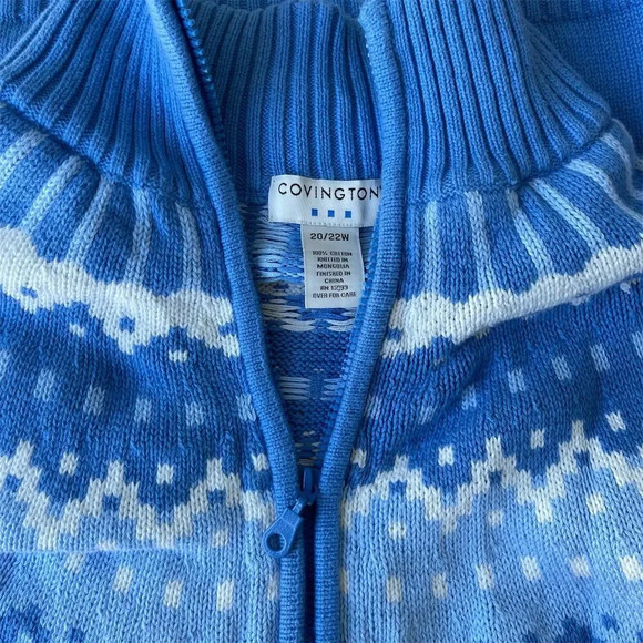 Covington Fair Isle Cardigan Sweater Women's Plus Size 20/22W Blue White - Picture 4 of 4